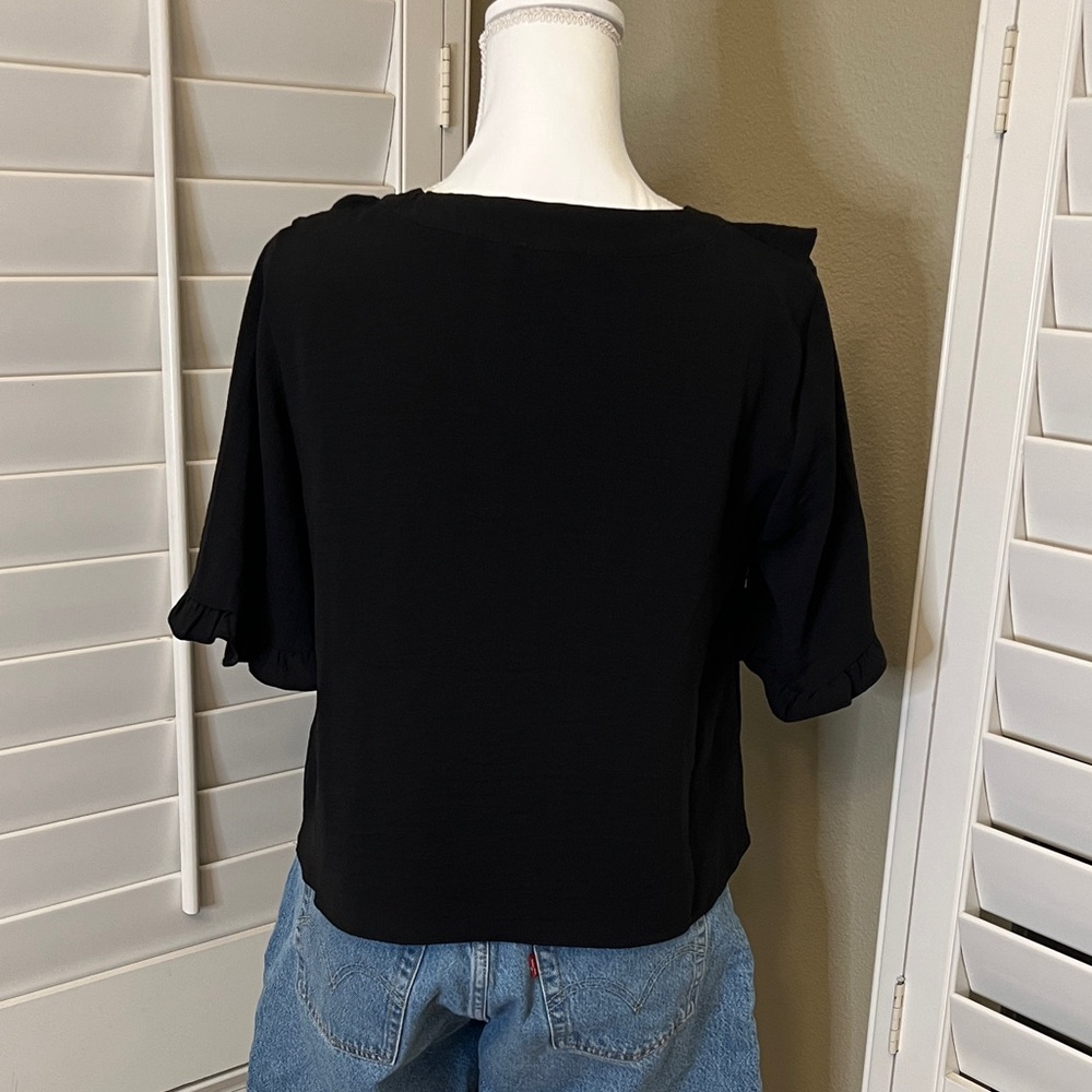 Topshop Black Ruffle Tie-Front Blouse - Picture 6 of 7